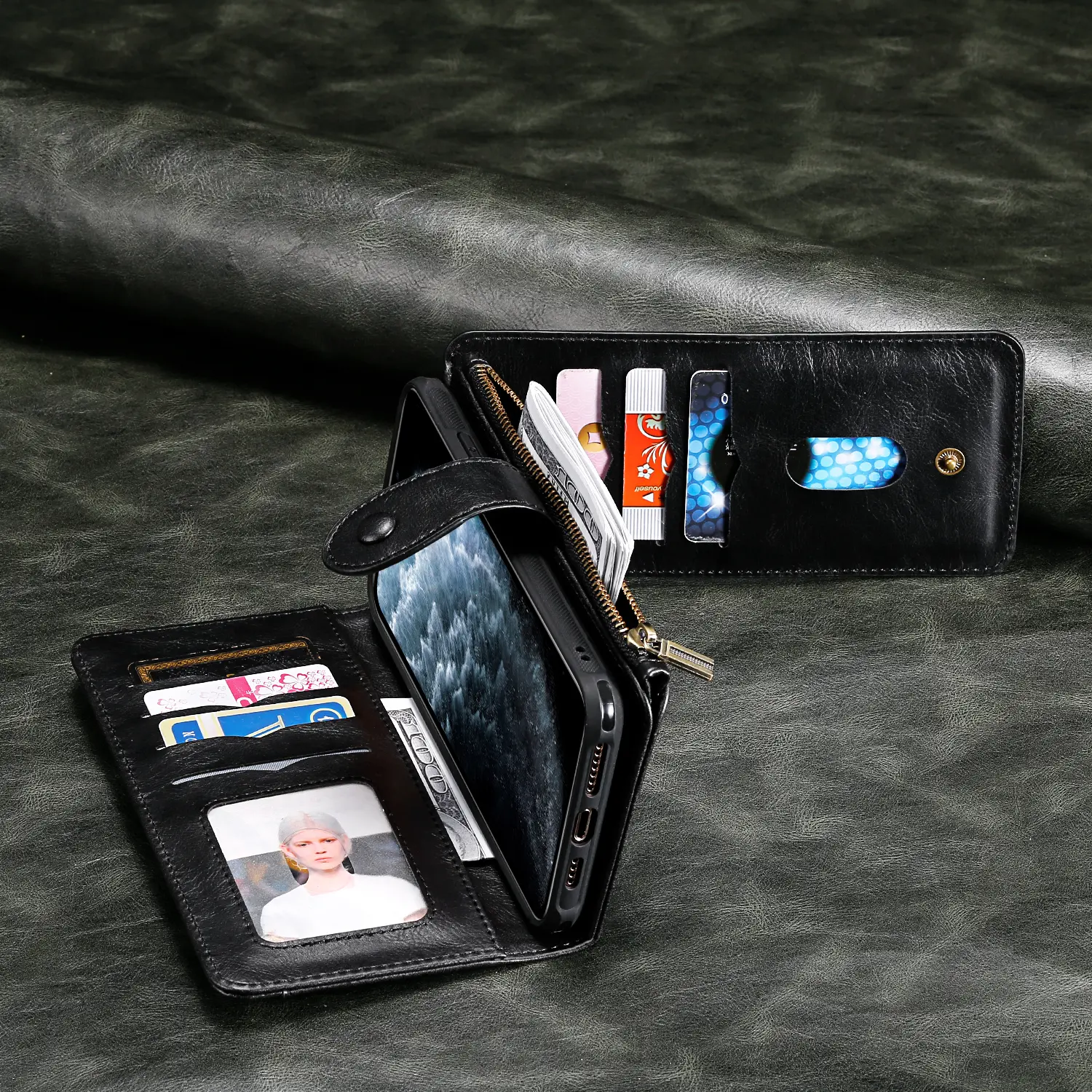 Magnet Leather Multi-Wallet iPhone 18 Pro Max svart