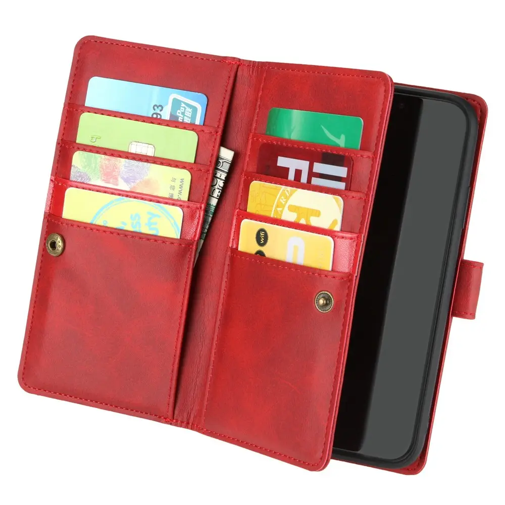 Läderplånbok Multi-slot iPhone 13 röd