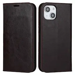 iPhone 14 Smidig mobiletui i ekte skinn, Mørkbrun
