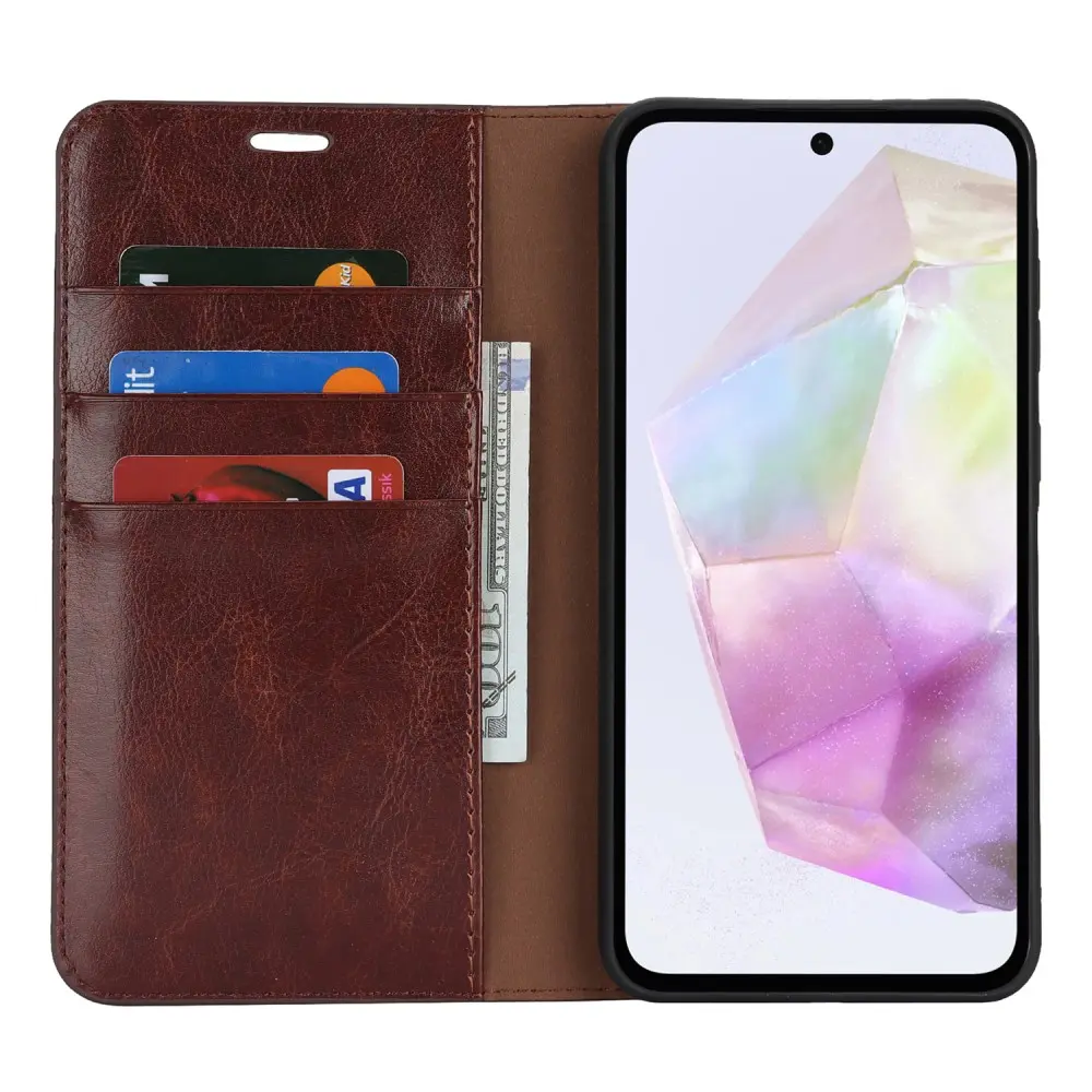 Mobilfodral Äkta Läder Samsung Galaxy A56 Mörkbrun