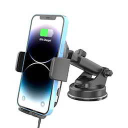 Mobilholder med trådløs Qi-opladning til bilen med sugekop Sort