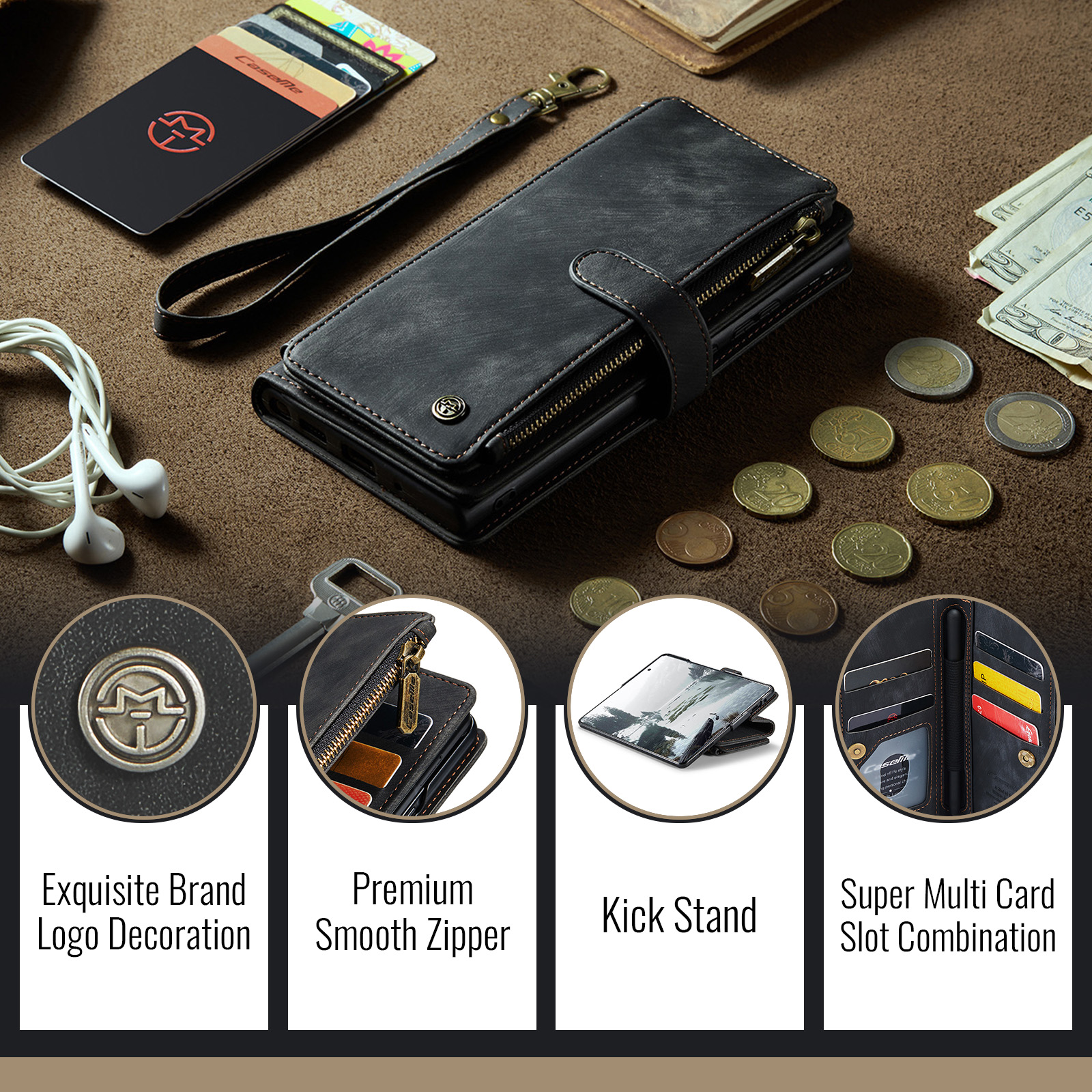 Zipper Plånboksfodral Samsung Galaxy Z Fold 8 svart