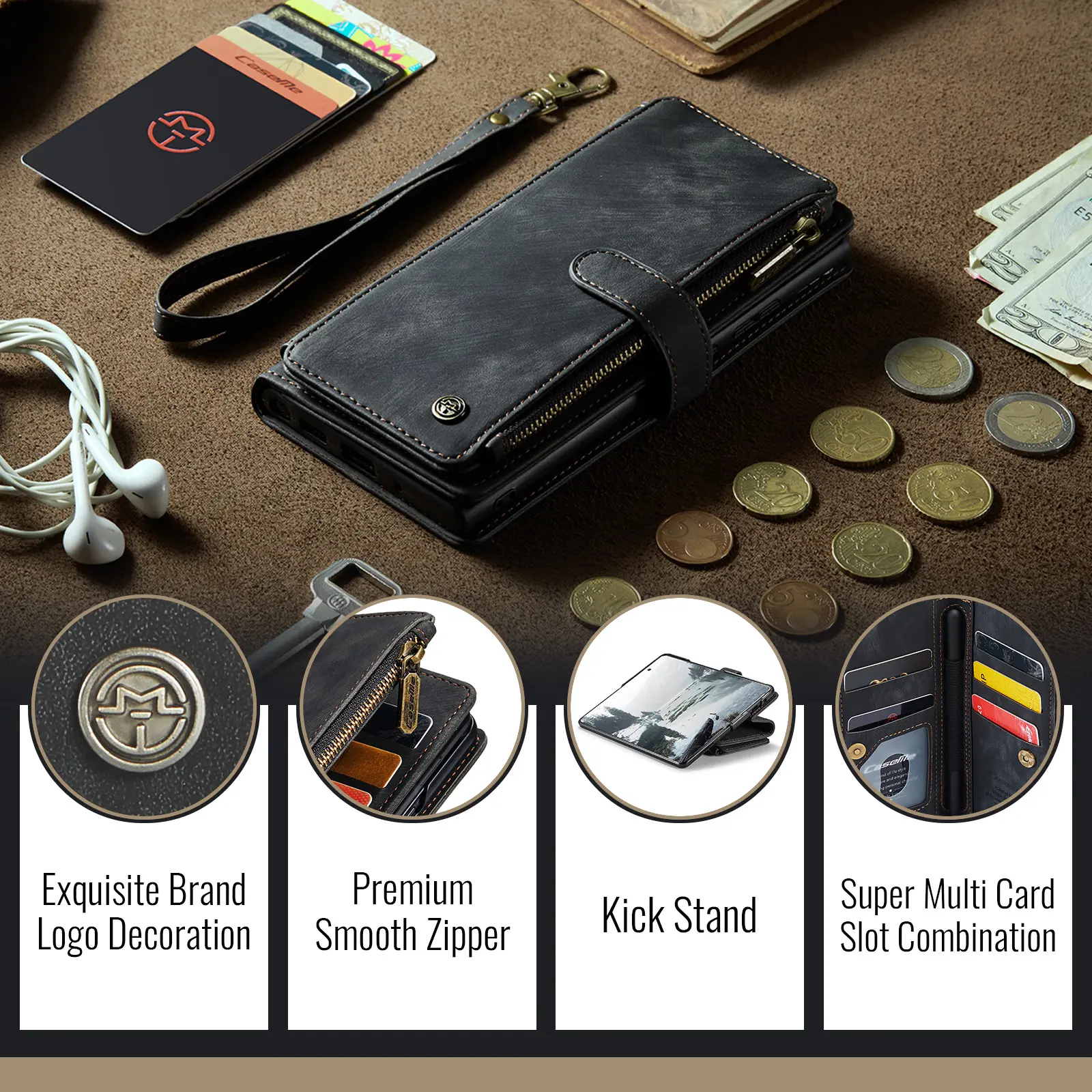 Zipper Plånboksfodral Samsung Galaxy Z Fold 8 Ultra svart