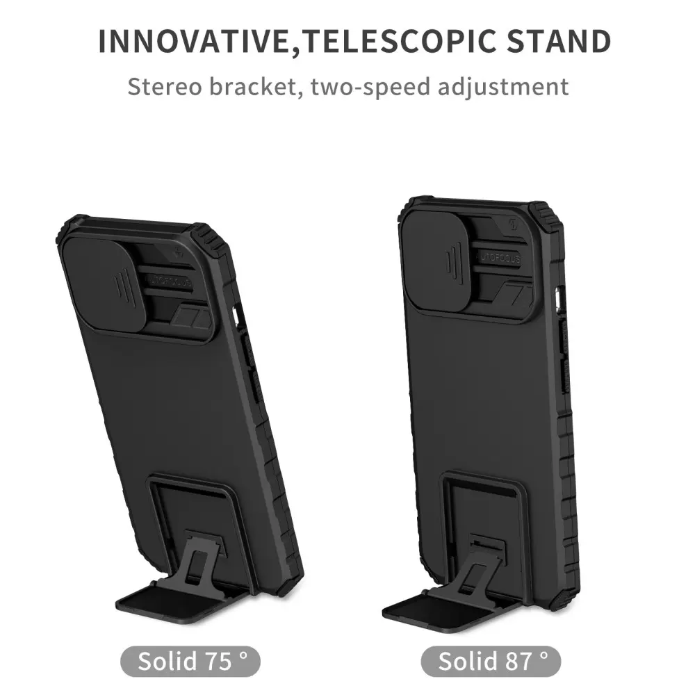 iPhone 14 Kickstand Skal Kameraskydd Svart