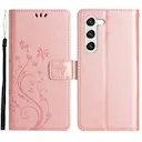 Læderetui Sommerfugle Samsung Galaxy S23 Lyserød guld