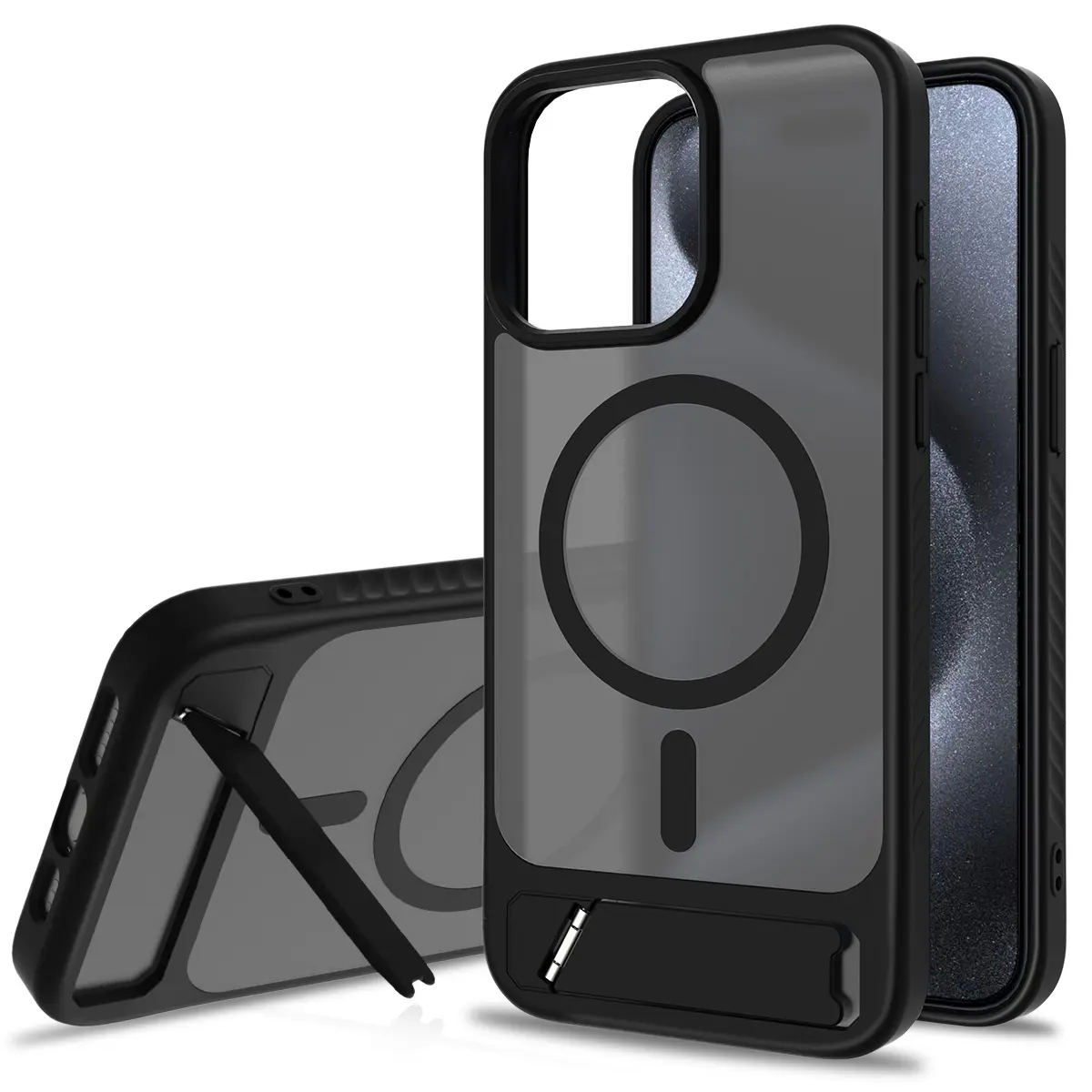 Magnetisk deksel med stativ iPhone 15 Pro Max Svart