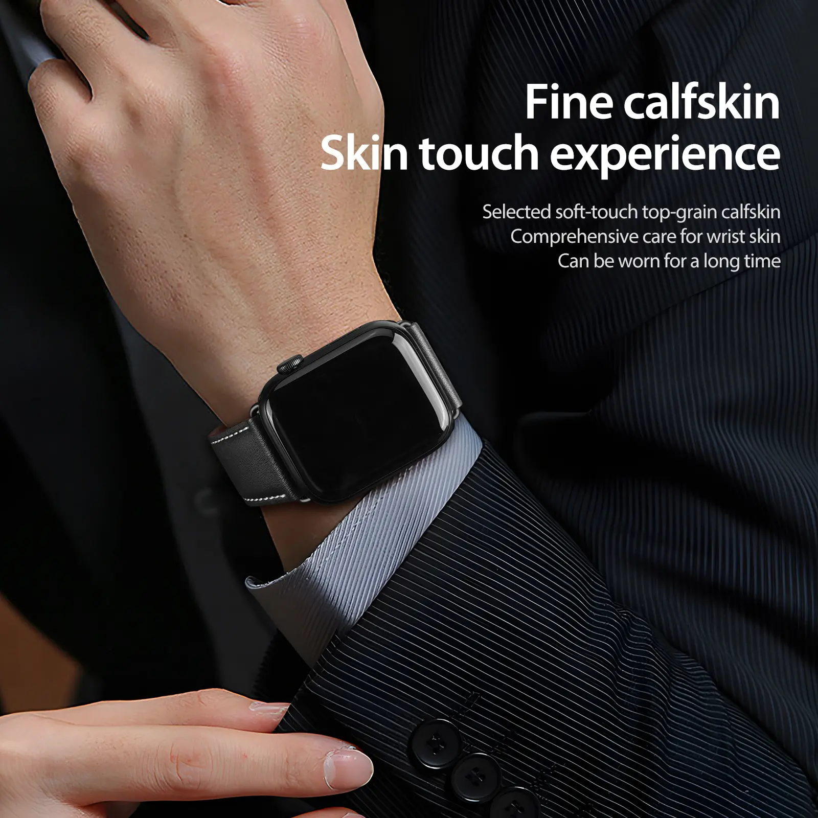Läderarmband Apple Watch Series 12 43mm Svart