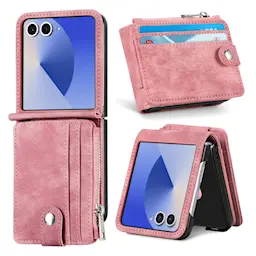 Samsung Galaxy Z Flip 7 Lompakkokotelo korteille ja olkahihnalla, Vaaleanpunainen