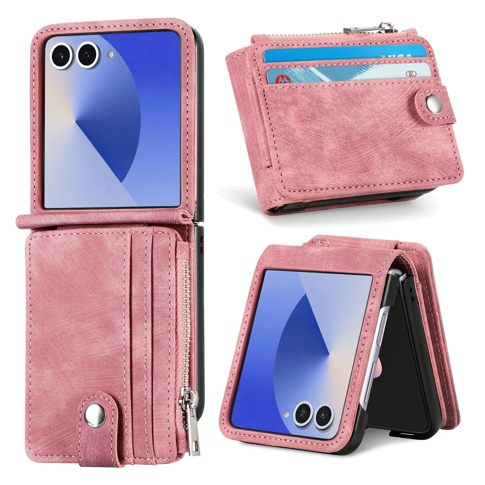 Zipper Multi-Slot Mobiltaske Samsung Galaxy Z Flip 7 Lyserød