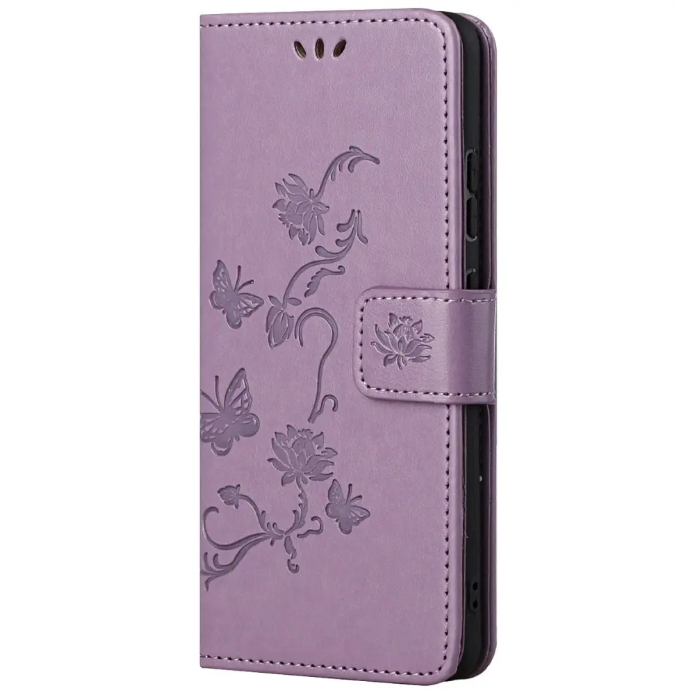 Läderfodral Fjärilar Motorola Moto E32 Lila