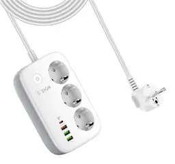 Smart WiFi stikdåse med 3 udtag USB-C + 3 x USB-A 2m, Hvid