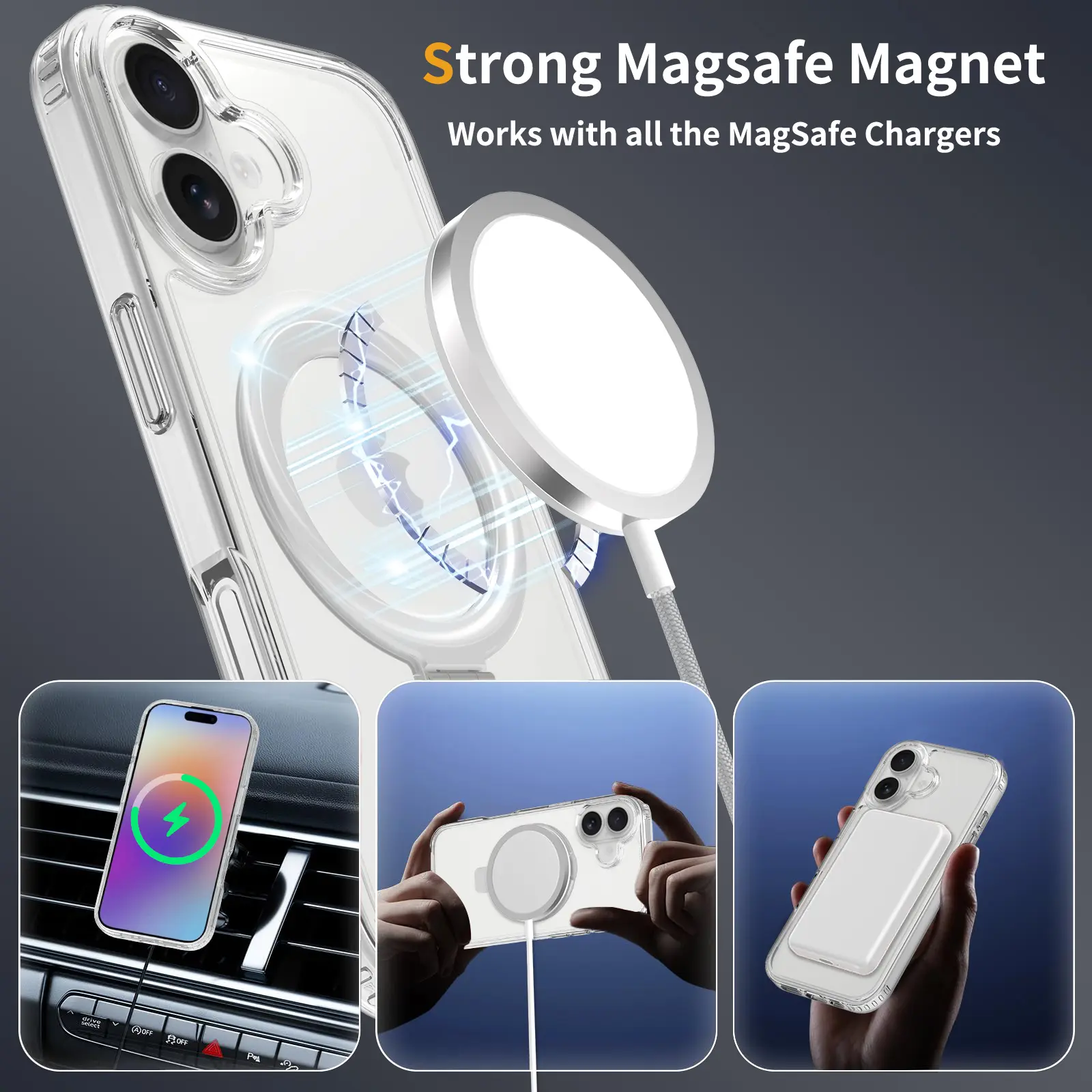 Hybridskal MagSafe Ring iPhone 16 Genomskinlig