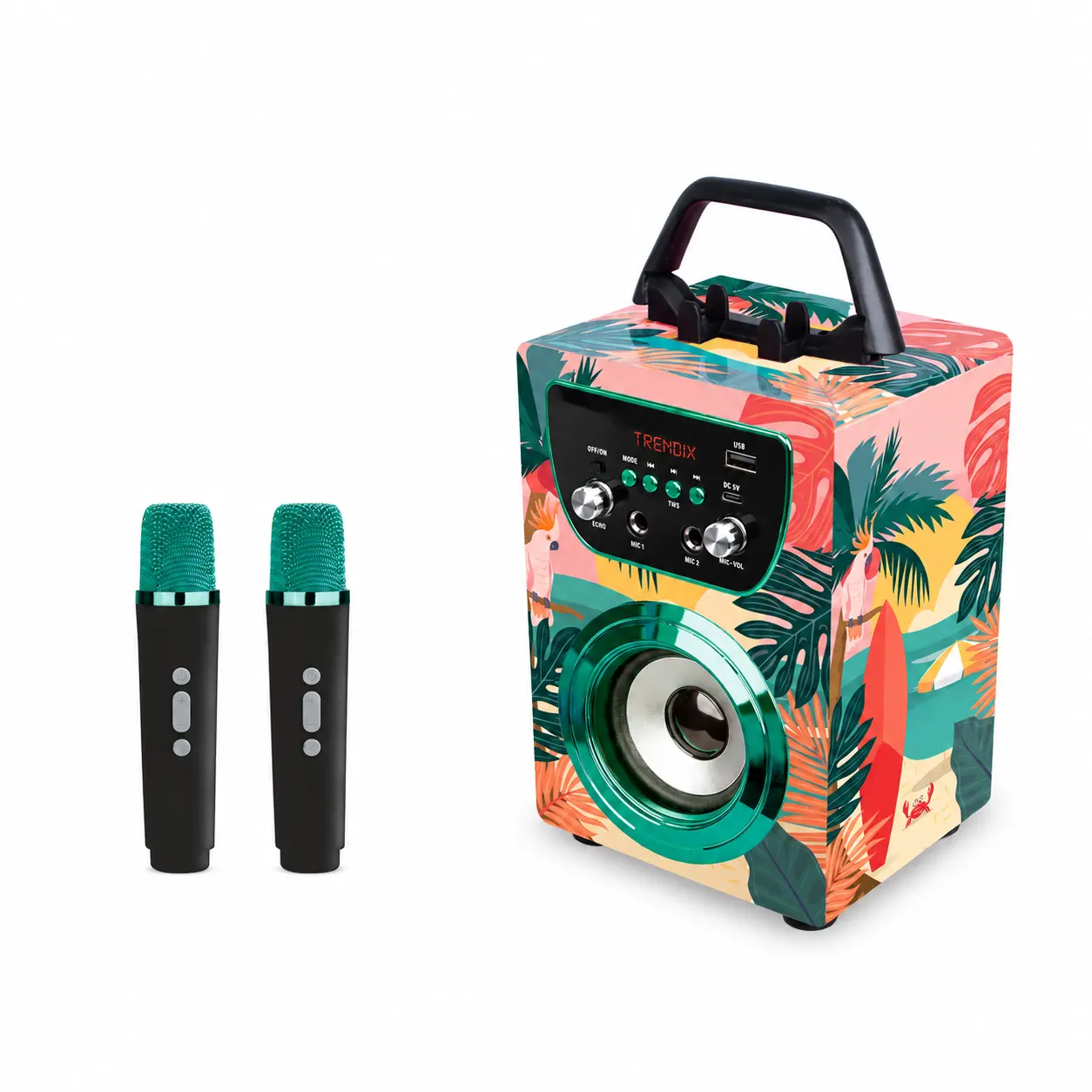 Bluetooth Karaokemaskin med 2 trådlösa mikrofoner - Tropical Vibes