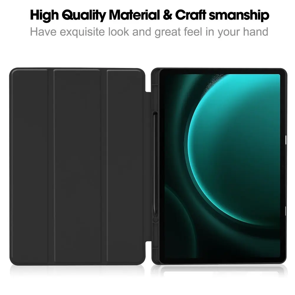 Samsung Galaxy Tab S9 FE Plus Fodral Tri-fold med Pencil-hållare Svart