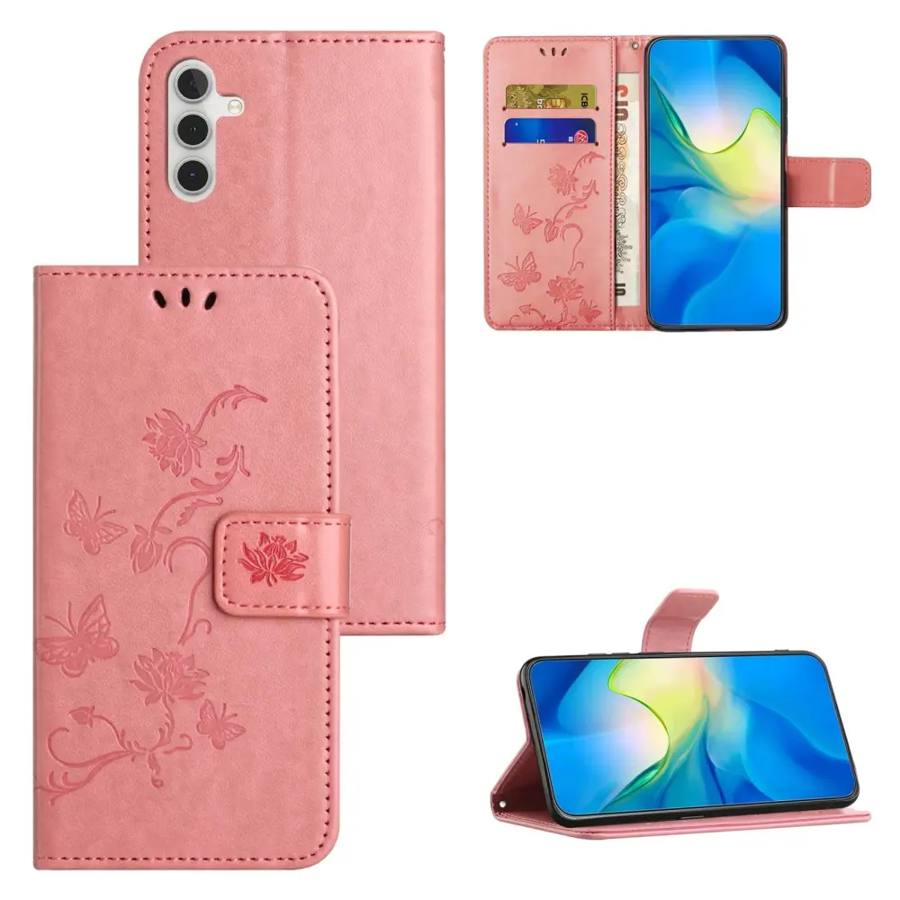 Läderfodral Fjärilar Samsung Galaxy S24 FE Rosa