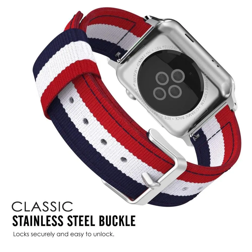Nylonarmband Apple Watch SE 44mm blå/vit/röd