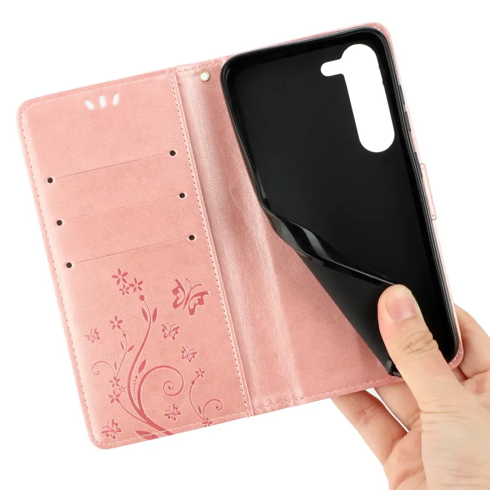 Läderfodral Fjärilar Samsung Galaxy S23 Rosa guld