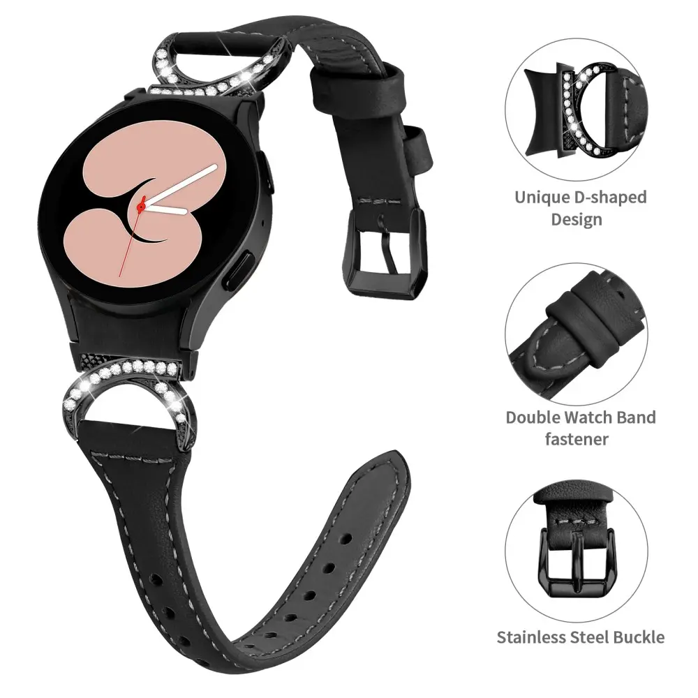 Full fit Rhinestone Läderarmband Samsung Galaxy Watch 6 Classic 43mm svart