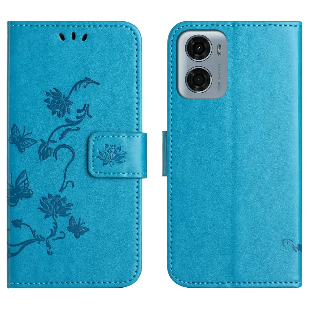 Læderetui Sommerfugle Motorola Moto E15 Blå