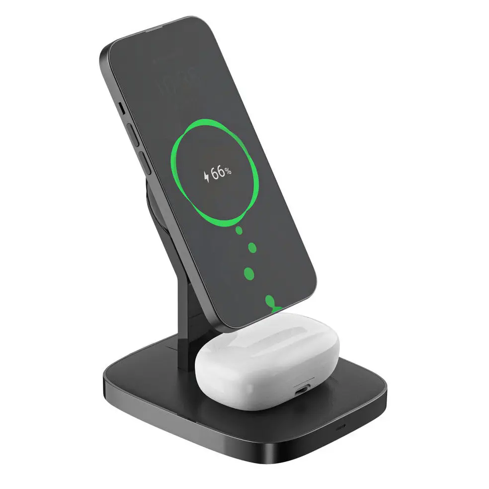 2-i-1 trådløs magnetisk Qi2 ladestation Sort