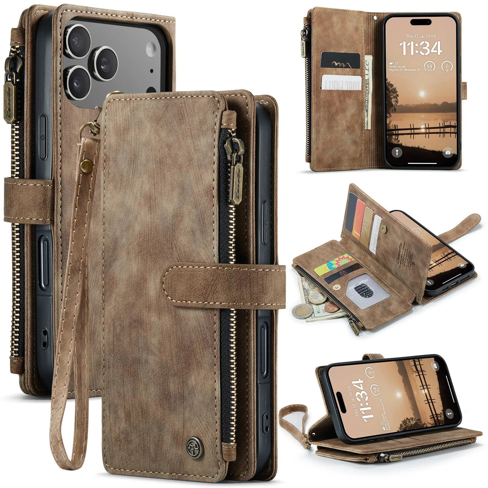 Zipper Wallet iPhone 17 Pro Brun