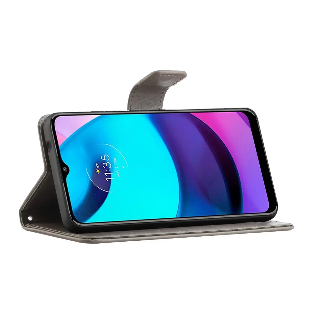 Läderfodral Fjärilar Motorola Moto E40/Moto E20 Grå