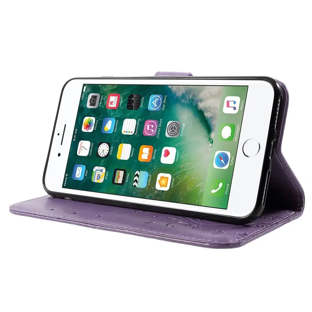 Läderfodral Fjärilar iPhone 7 Plus/iPhone 8 Plus Lila