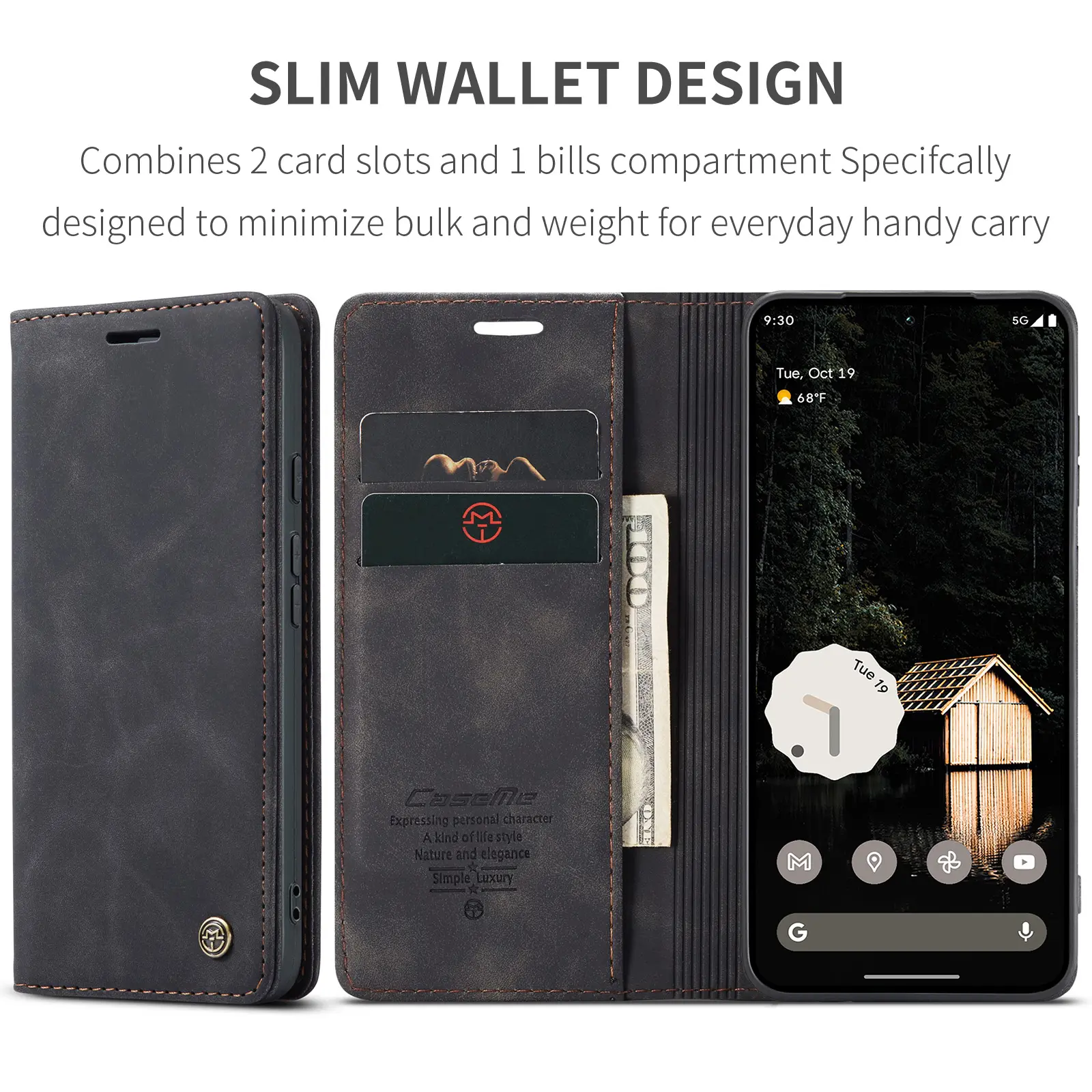 Slim Plånboksfodral Google Pixel 10a Svart