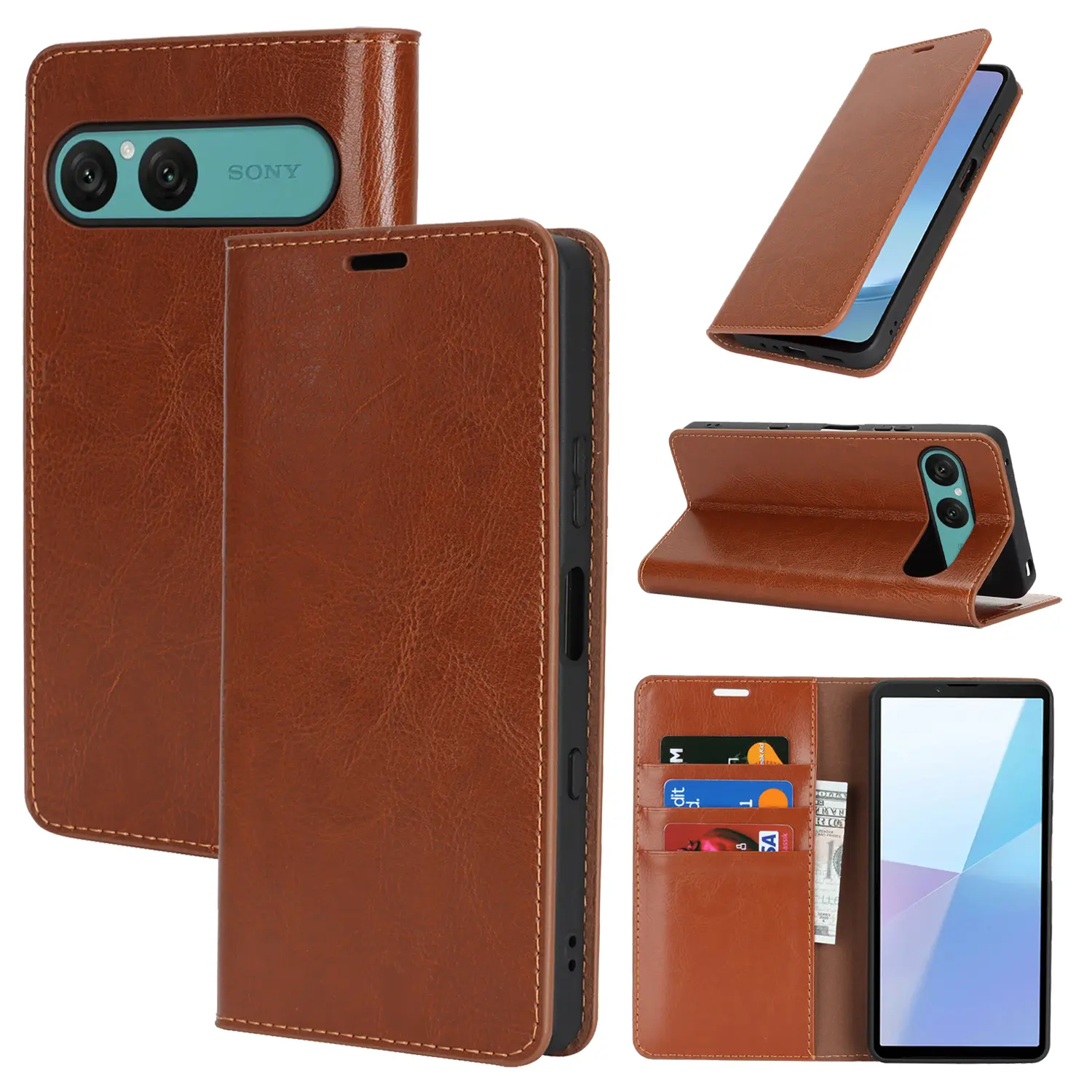 Mobiltaske Ægte Læder Sony Xperia 10 VII Brun