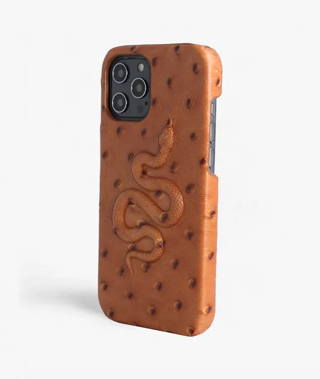 Skal iPhone 12 Pro Max Snake Ostrich Cognac