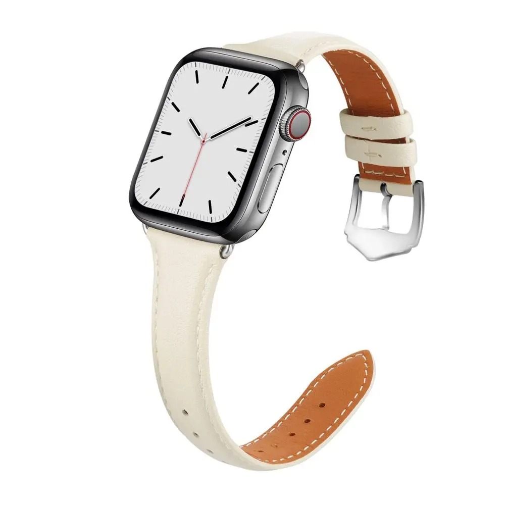 Slim Läderarmband Apple Watch Series 12 47mm Beige