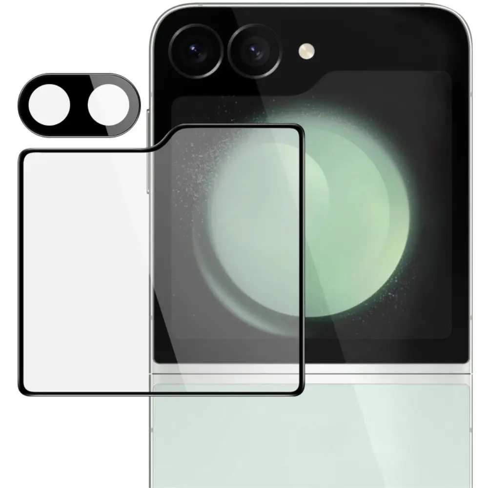 Härdat Glas Linsskydd + Ytterskärmskydd Samsung Galaxy Z Flip 6 Svart