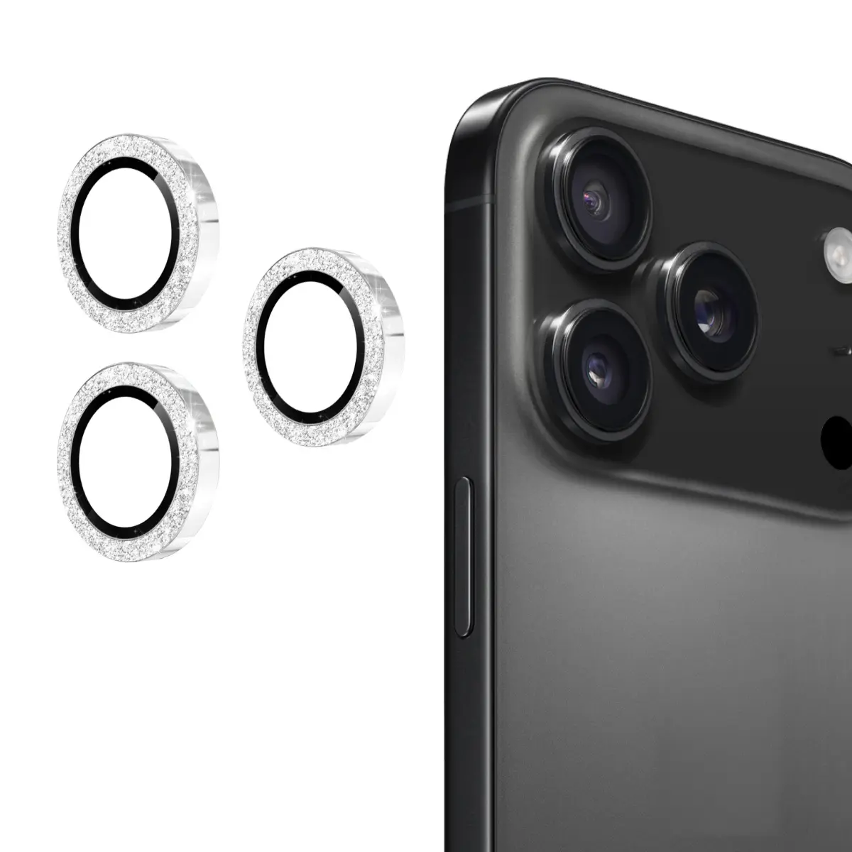 Glitter Linsebeskytter Aluminium iPhone 17 Pro Max Sølv