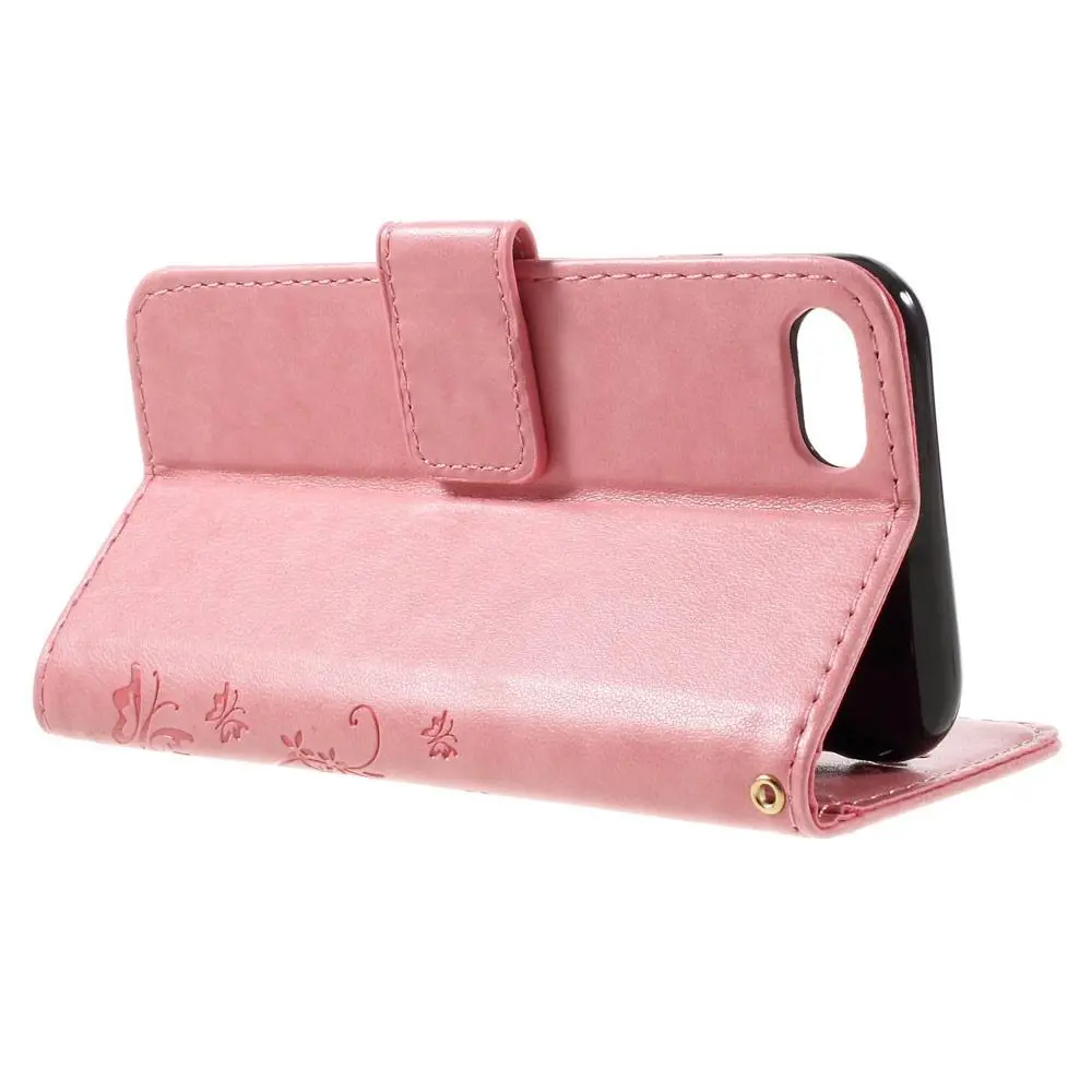 Läderfodral Fjärilar iPhone SE 2020 Rosa