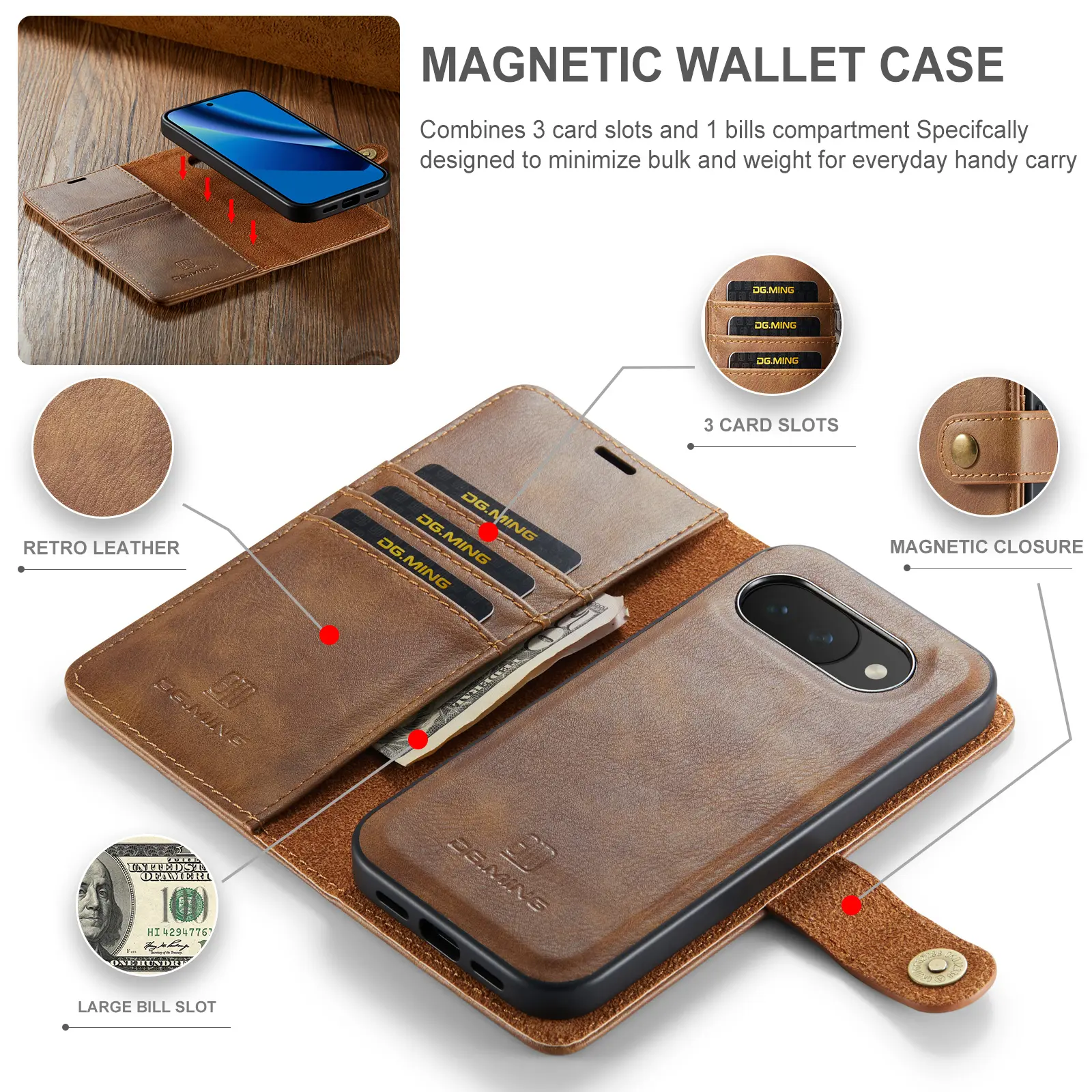 Magnet Wallet Google Pixel 10a Cognac