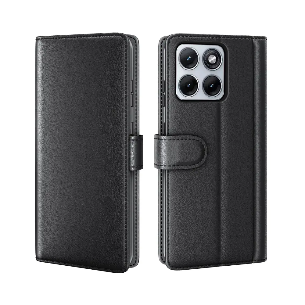 Motorola Edge 70 Fusion Plånboksfodral i Äkta Läder, Svart