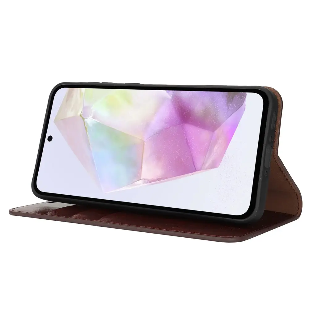 Mobilfodral Äkta Läder Samsung Galaxy A56 Mörkbrun