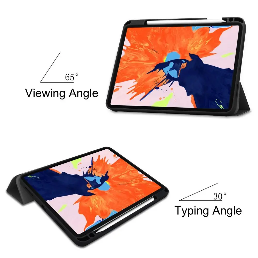 Apple iPad Pro 12.9 4th Gen (2020) Fodral Tri-fold med Pencil-hållare Svart