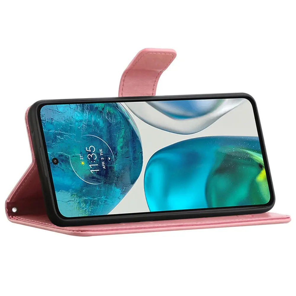 Läderfodral Fjärilar Motorola Moto E32 Rosa