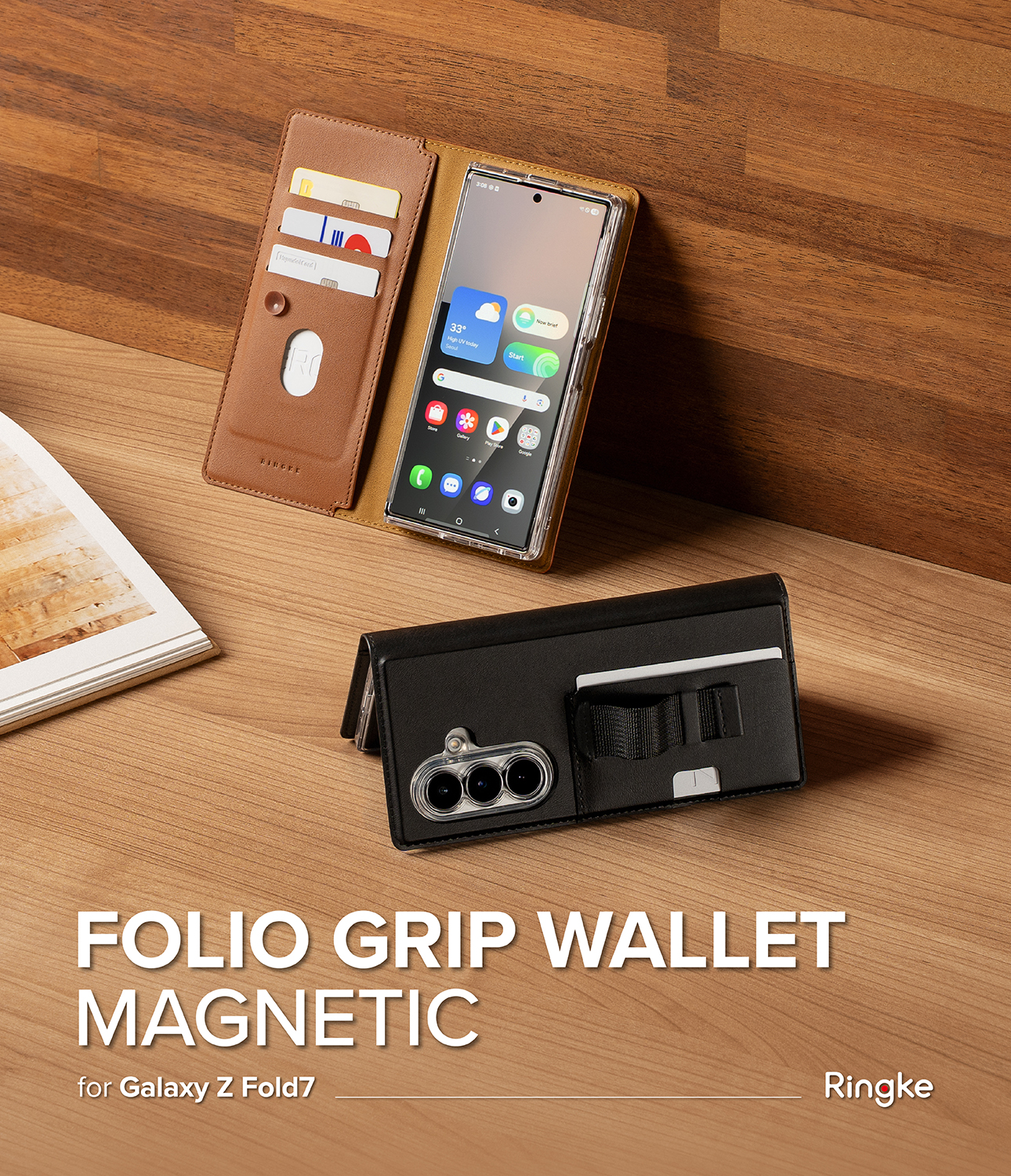 Folio Grip Wallet Magnetic Samsung Galaxy Z Fold 7 Brown