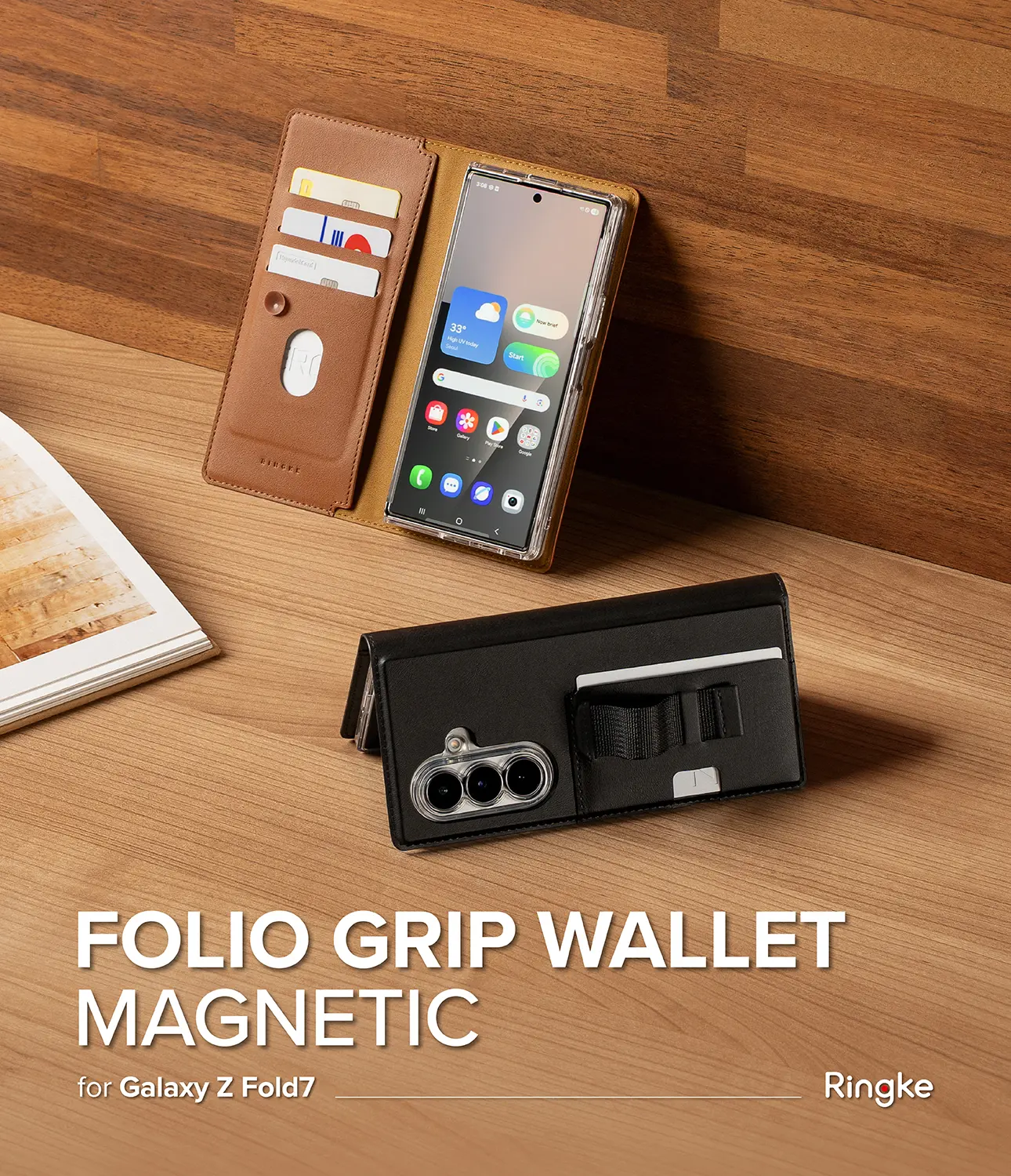 Folio Grip Wallet Magnetic Samsung Galaxy Z Fold 7 Brown