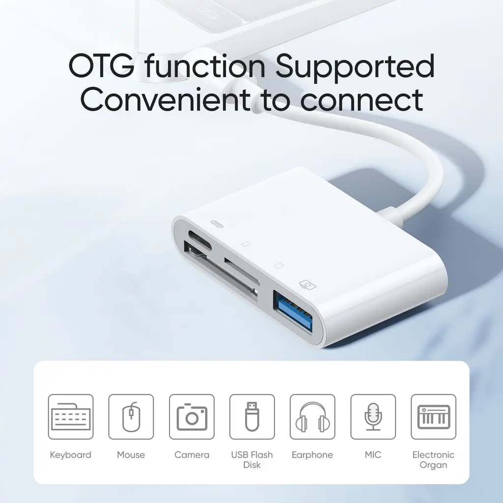 4-i-1 Adapter Lightning till USB-A + SD/TF + Lightning Vit