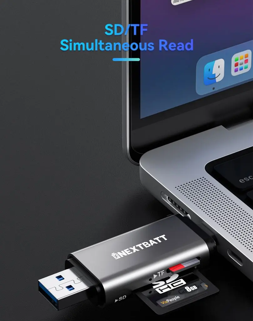 SD/TF Minneskortläsare med USB-A & USB-C