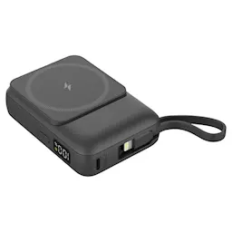 Trådløs powerbank med integrerede kabler 10000 mAh 15W, Sort