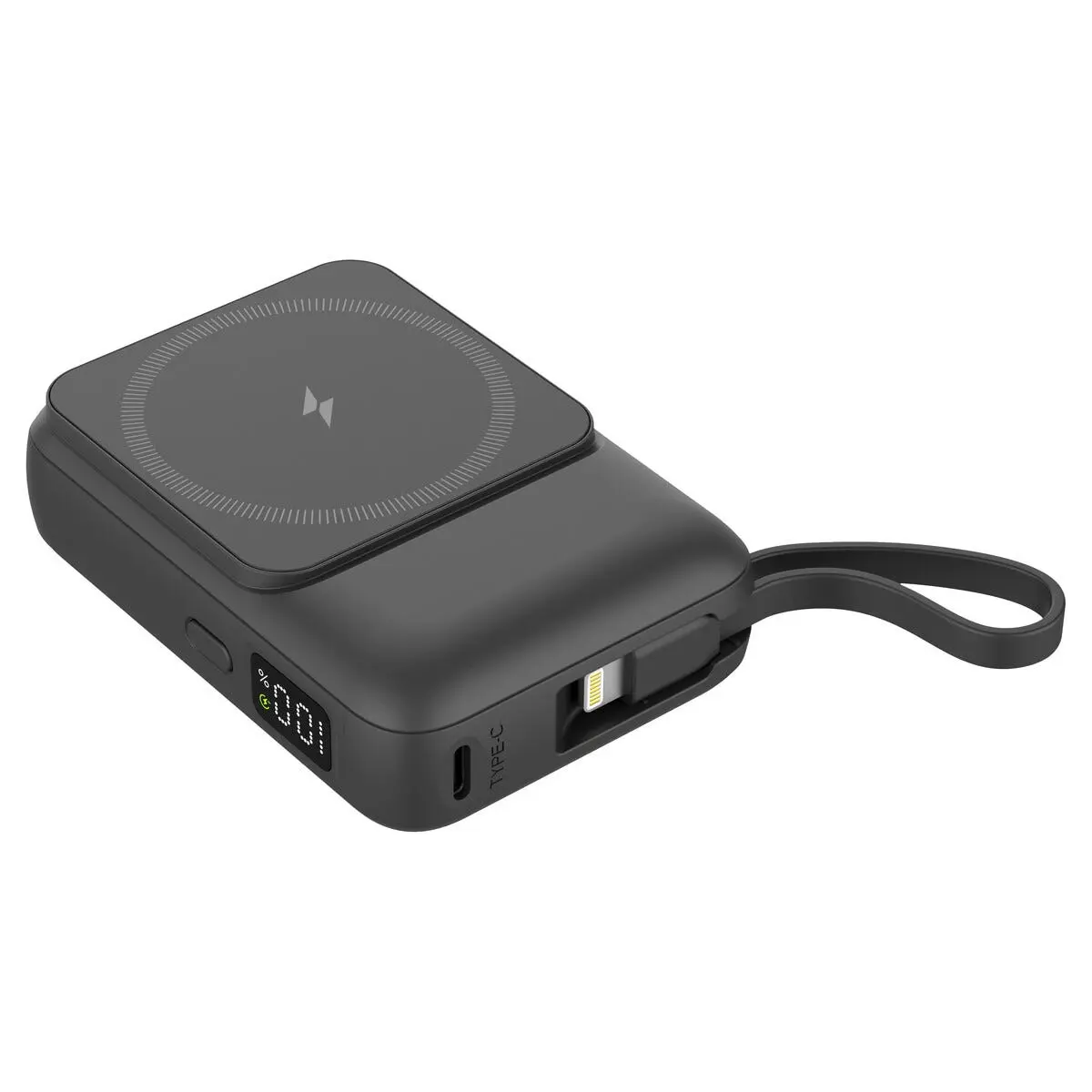 Powerbank med trådløs opladning og indbyggede kabler 10000 mAh 15W Sort