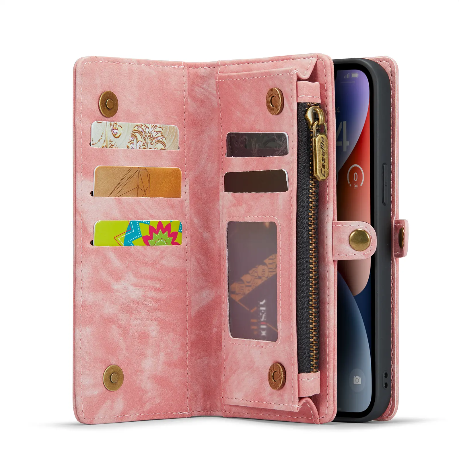 Multi-slot Plånboksfodral iPhone 14 Rosa