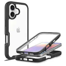 iPhone 17 Täysin suojaava puhelinkuori, Musta/läpinäkyvä