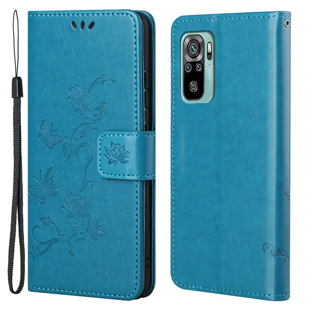 Läderfodral Fjärilar Xiaomi Redmi 10 Blå