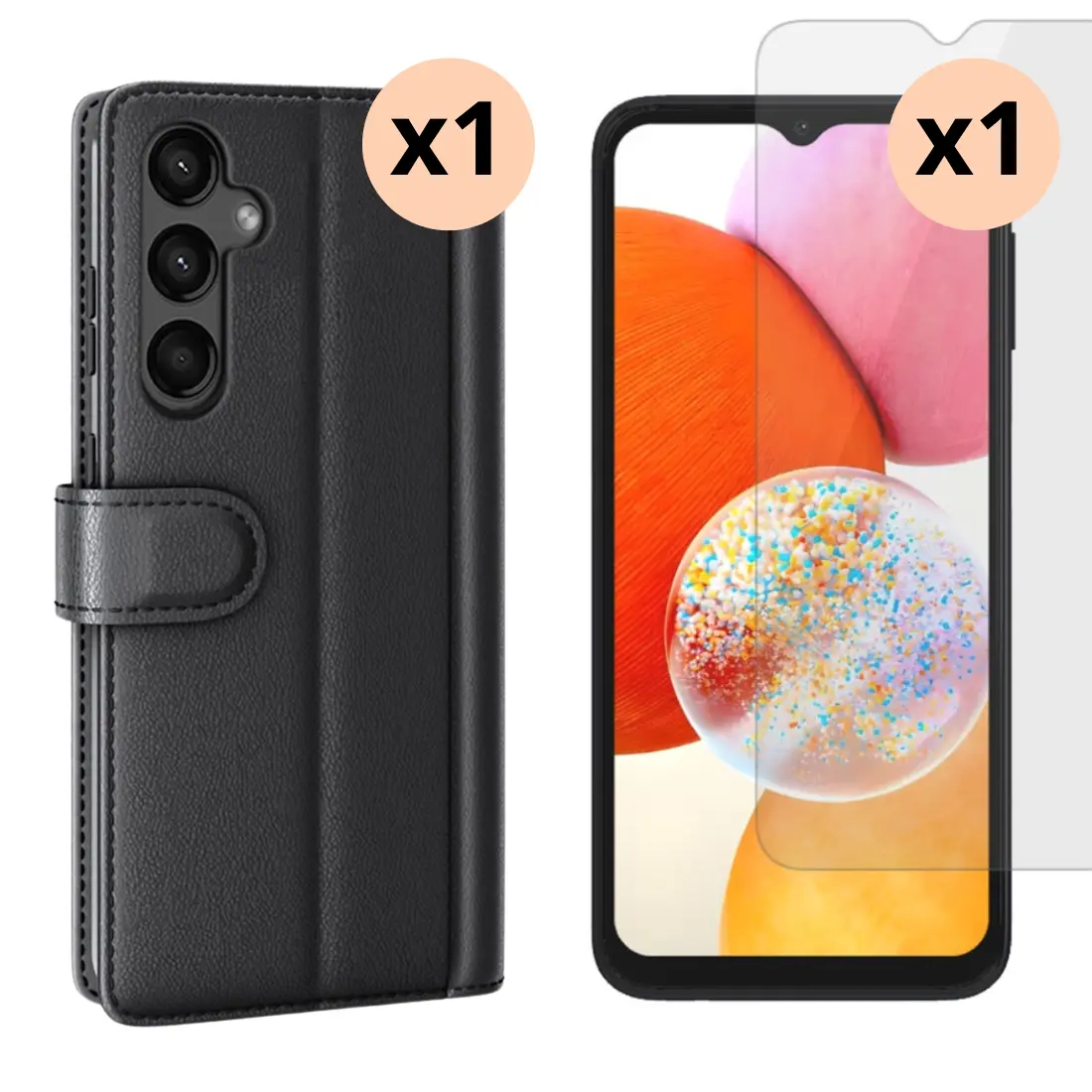 Samsung Galaxy A15 Sett med Mobilveske og Skjermbeskyttelse