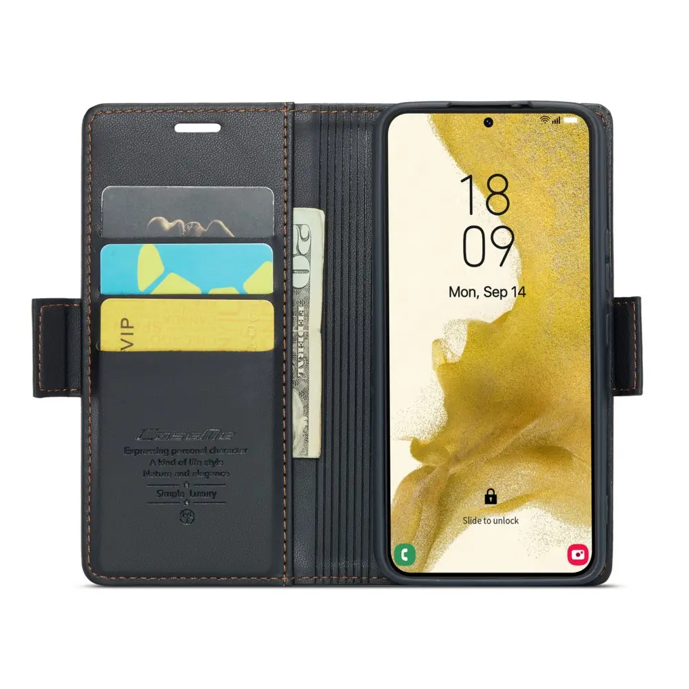 Slim Plånboksfodral RFID-skydd Samsung Galaxy S22 Svart